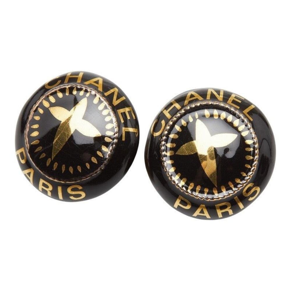 Chanel Round Earrings Plated Plastic Gold